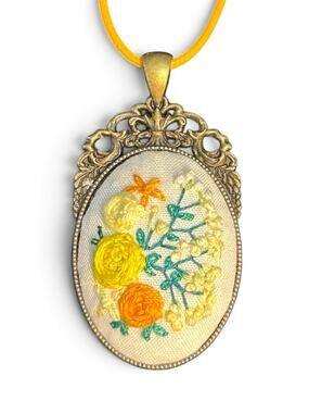 Handmade Yellow & Orange Embroidery Botanicals Necklace